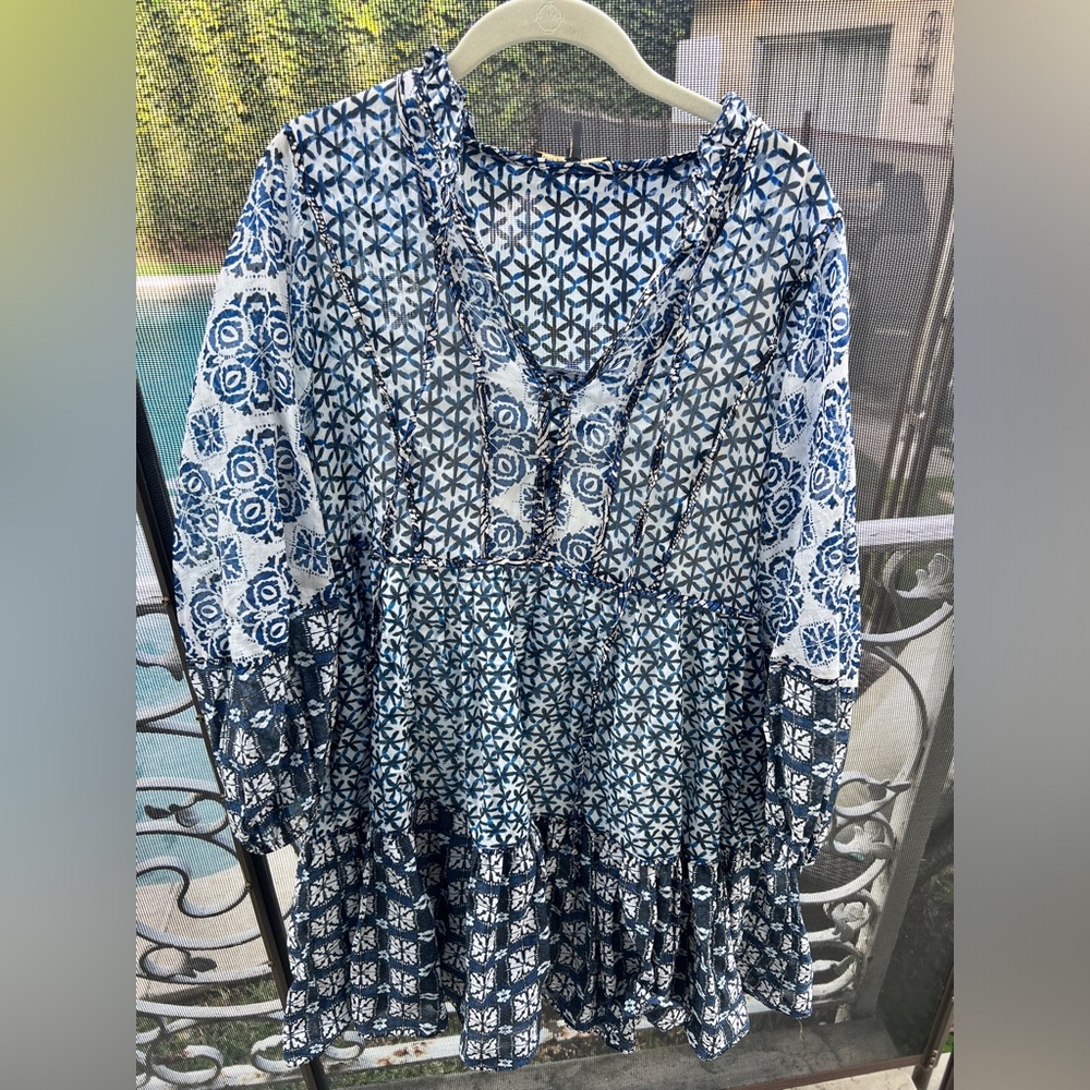 Maje block print dress navy and white size 42